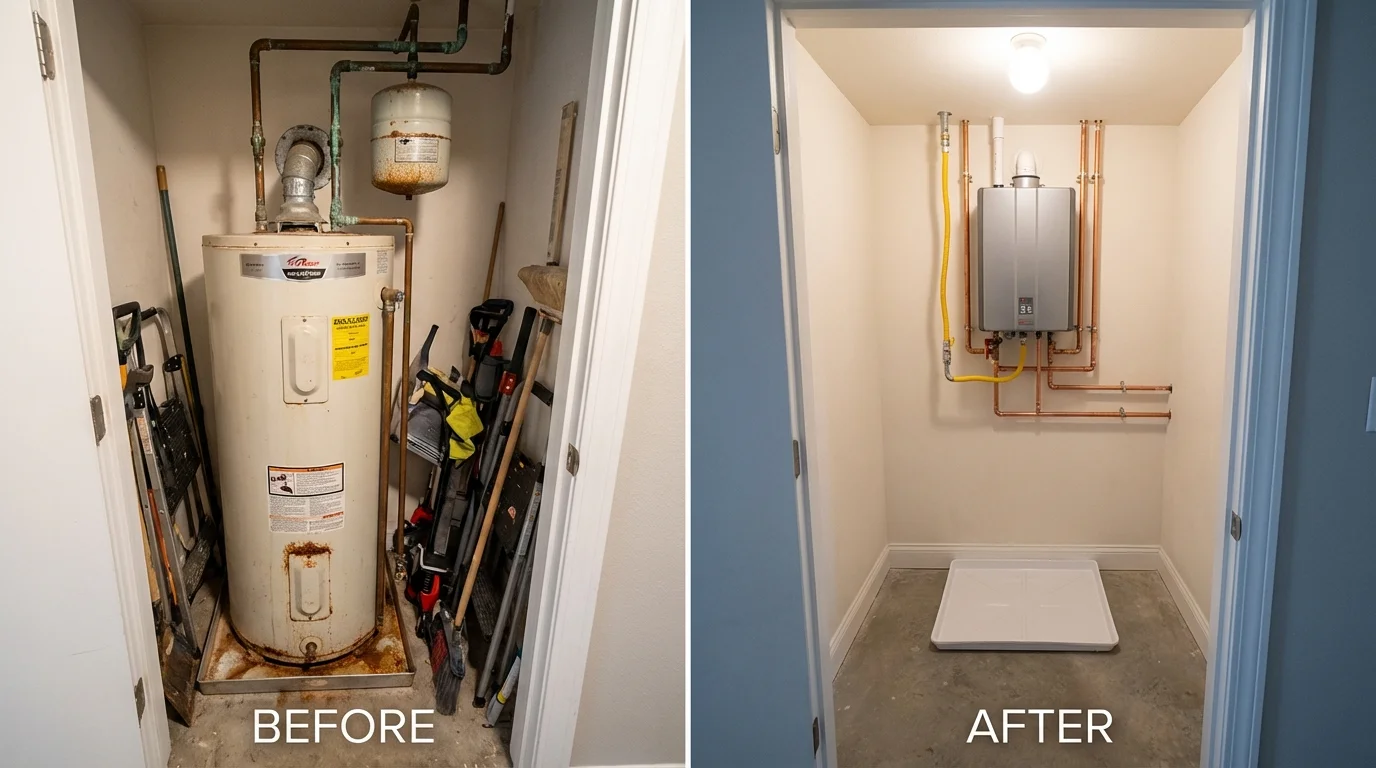 Tank water heater versus wall-mounted tankless unit comparison for Tyler, MN homeowners