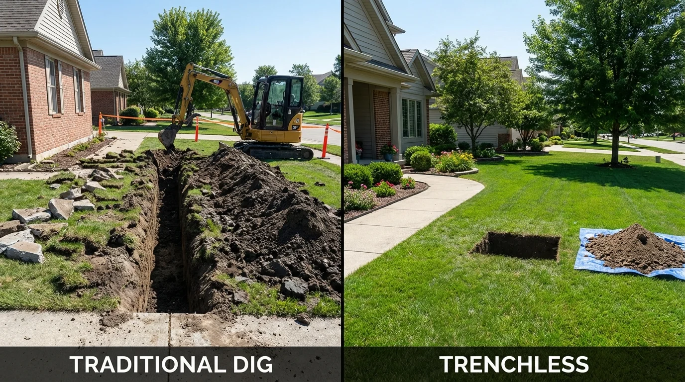 Trenchless sewer repair with minimal yard damage versus traditional excavation in Tyler, MN